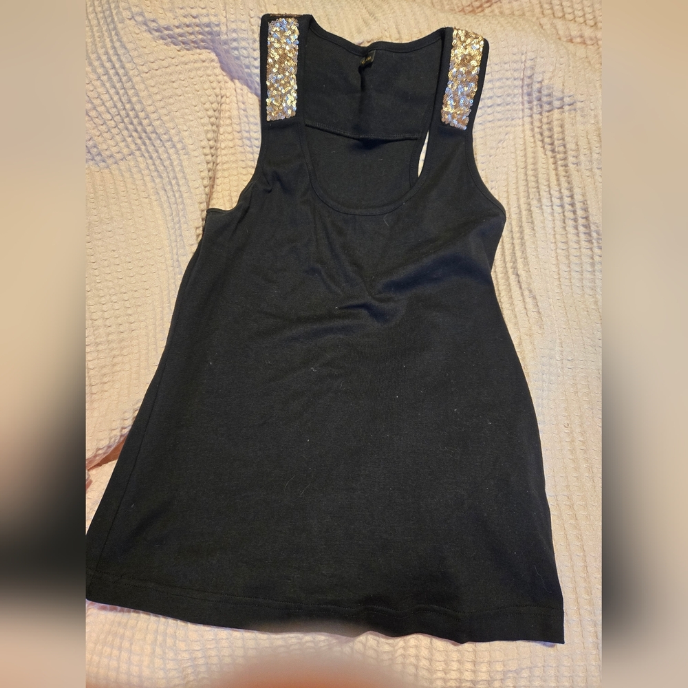 Black Tank Top with Gold Sequin Accents Size Large by Lascana Never Worn